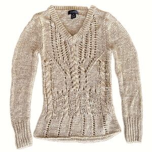 Karen Kane Crochet Knit V-Neck Sweater